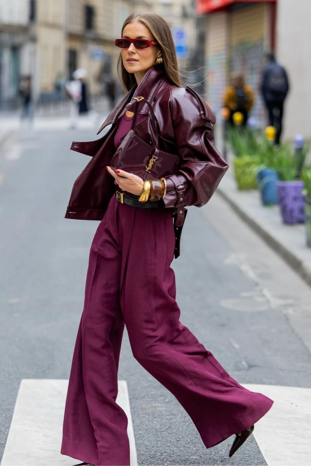 Discover chic burgundy leather jacket outfit ideas for every occasion. From casual denim looks to bold monochrome sets and elegant evening styles, get inspired to style this timeless statement piece. Leather Jacket Burgundy, How To Style Burgundy Leather Jacket, Ysl Burgundy Leather Jacket, Saint Laurent Burgundy Leather Jacket, Burgundy Suede Leather Jacket
