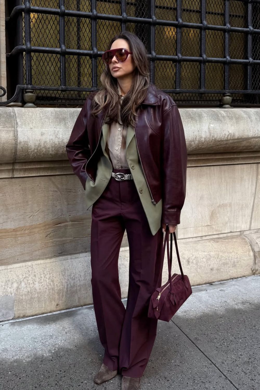 Discover chic burgundy leather jacket outfit ideas for every occasion. From casual denim looks to bold monochrome sets and elegant evening styles, get inspired to style this timeless statement piece. Leather Jacket Burgundy, How To Style Burgundy Leather Jacket, Ysl Burgundy Leather Jacket, Saint Laurent Burgundy Leather Jacket, Burgundy Suede Leather Jacket