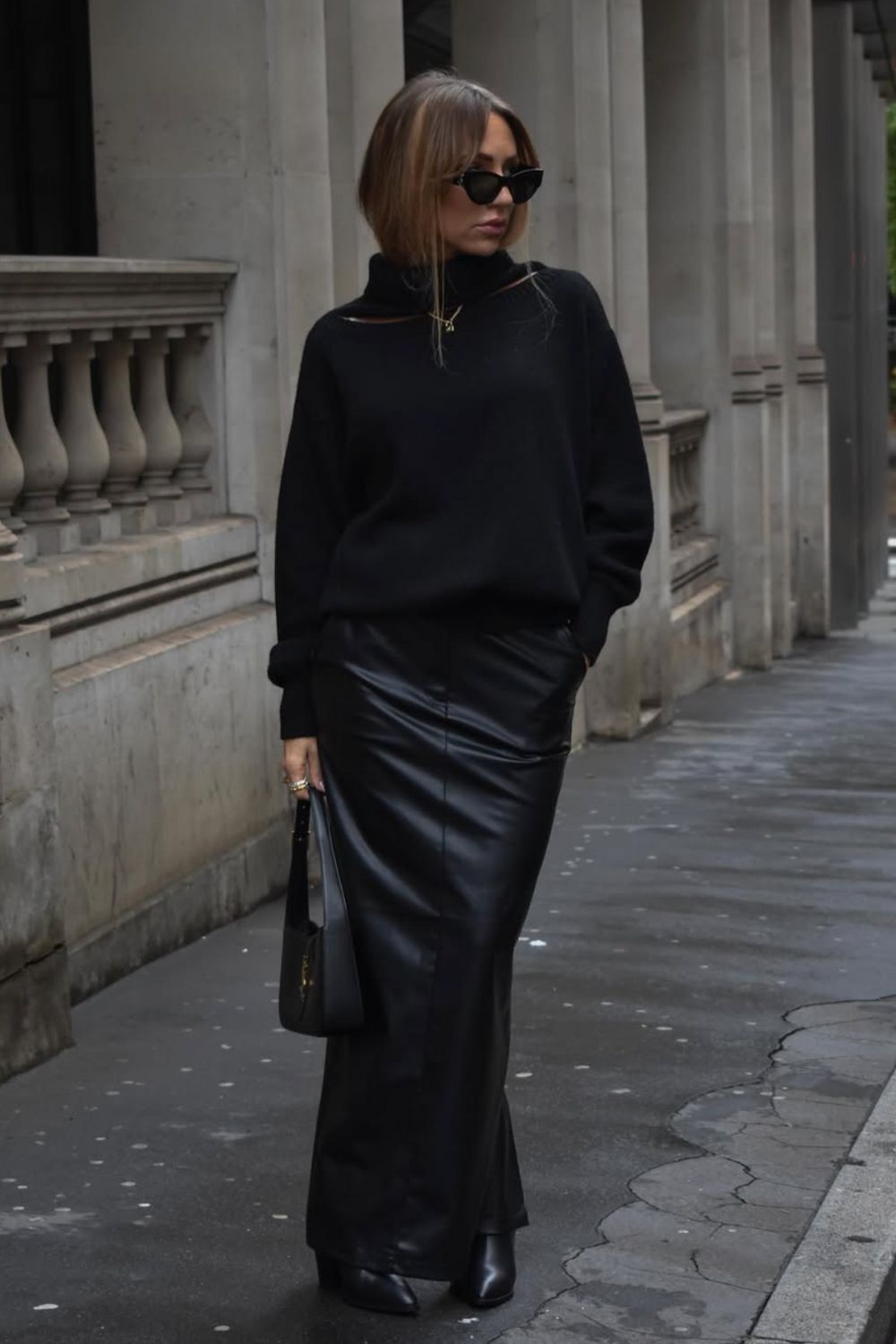 Long leather skirts are chic, versatile, and timeless. From casual street style with sneakers to bold color-block looks, discover 30+ stylish long leather skirt outfit ideas to inspire your wardrobe for work, weekends, and nights out. Perfect outfit inspiration for every season. Long Black Leather Skirt Outfit, Winter, Black, Midi Leather Skirt, Long Brown Leather Skirt Outfit, Long Faux Leather Skirt, How To Style A Long Leather Skirt, Outfits With Long Leather Skirt, Leather Midi Skirt Outfit