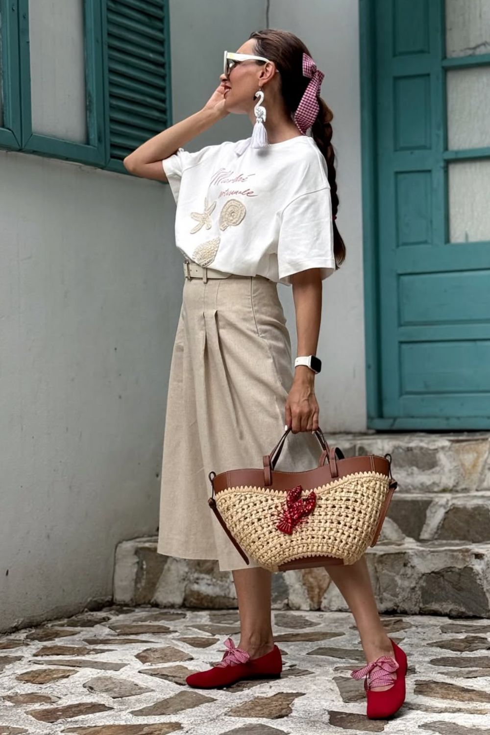 Discover 40 chic red flats outfit ideas that prove this bold shoe can be styled for casual days, workwear, and dressy looks. From denim pairings to dresses and tailored trousers, get inspired to wear red flats with confidence and elevate any outfit effortlessly.Red Ballet Flats Outfit, Red Flats Outfit, Red Flats Outfit Aesthetic, Work Attire, Red Ballerina Flats Outfit, Red Mesh Flats Outfit, Red Ganni Flats Outfit, Red Mary Jane Flats Outfit, Red Flats Outfit Summer, Winter, Fall