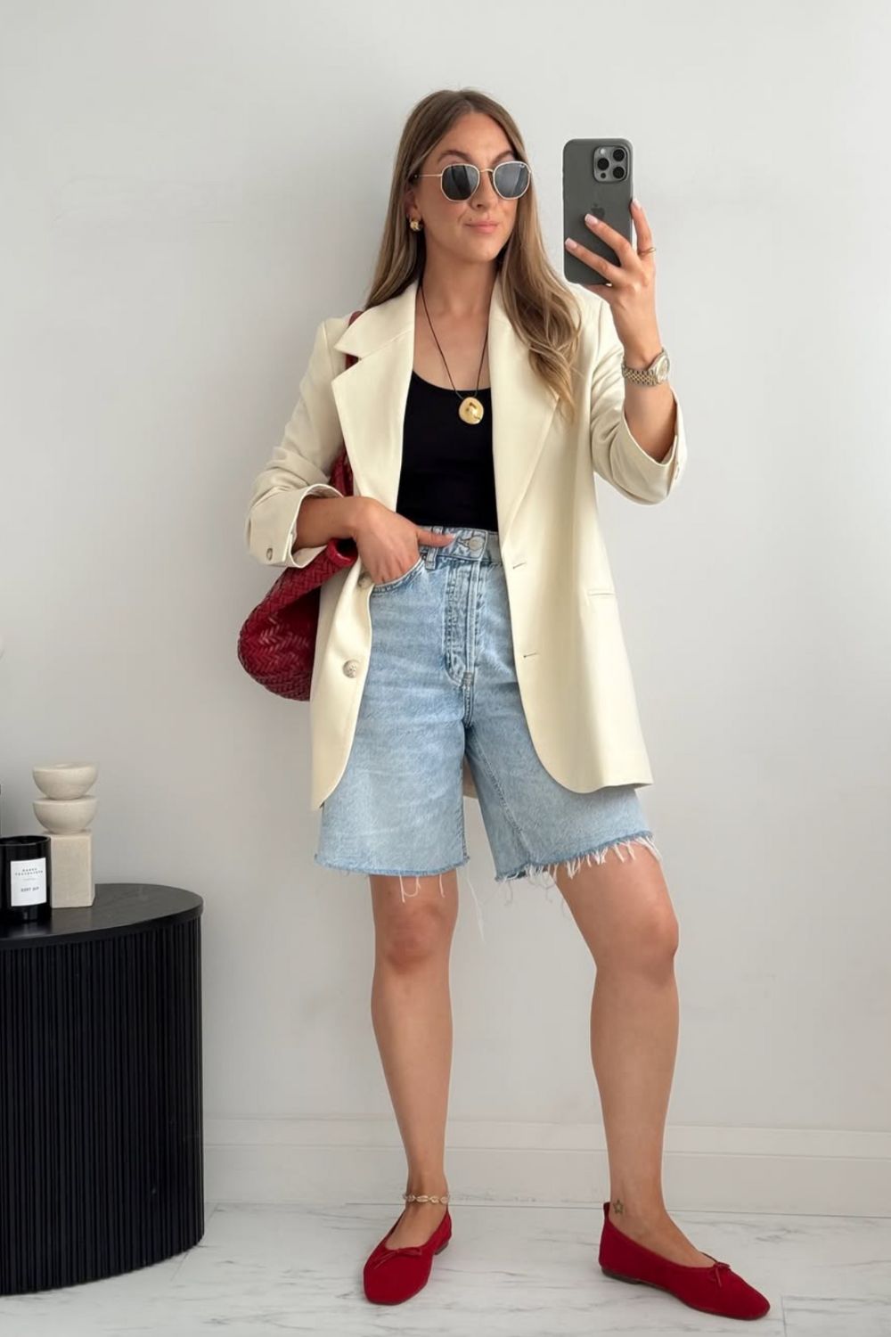 Discover 40 chic red flats outfit ideas that prove this bold shoe can be styled for casual days, workwear, and dressy looks. From denim pairings to dresses and tailored trousers, get inspired to wear red flats with confidence and elevate any outfit effortlessly.Red Ballet Flats Outfit, Red Flats Outfit, Red Flats Outfit Aesthetic, Work Attire, Red Ballerina Flats Outfit, Red Mesh Flats Outfit, Red Ganni Flats Outfit, Red Mary Jane Flats Outfit, Red Flats Outfit Summer, Winter, Fall