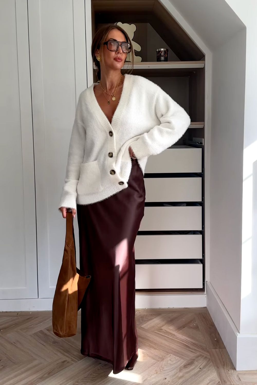 Discover chic brown satin skirt outfit ideas — from cozy knits and tailored blazers to sporty sneakers and elegant heels. Perfect for fall or winter, these looks show how to style a satin skirt for casual days or polished evenings. Discover chic brown satin skirt outfit ideas — from cozy knits and tailored blazers to sporty sneakers and elegant heels. Perfect for fall or winter, these looks show how to style a satin skirt for casual days or polished evenings.Satin Brown Skirt Outfit, Brown Satin Skirt Outfit Summer, Brown Satin Midi Skirt Outfit, Brown Satin Skirt Outfit Winter, Brown Satin Maxi Skirt Outfit