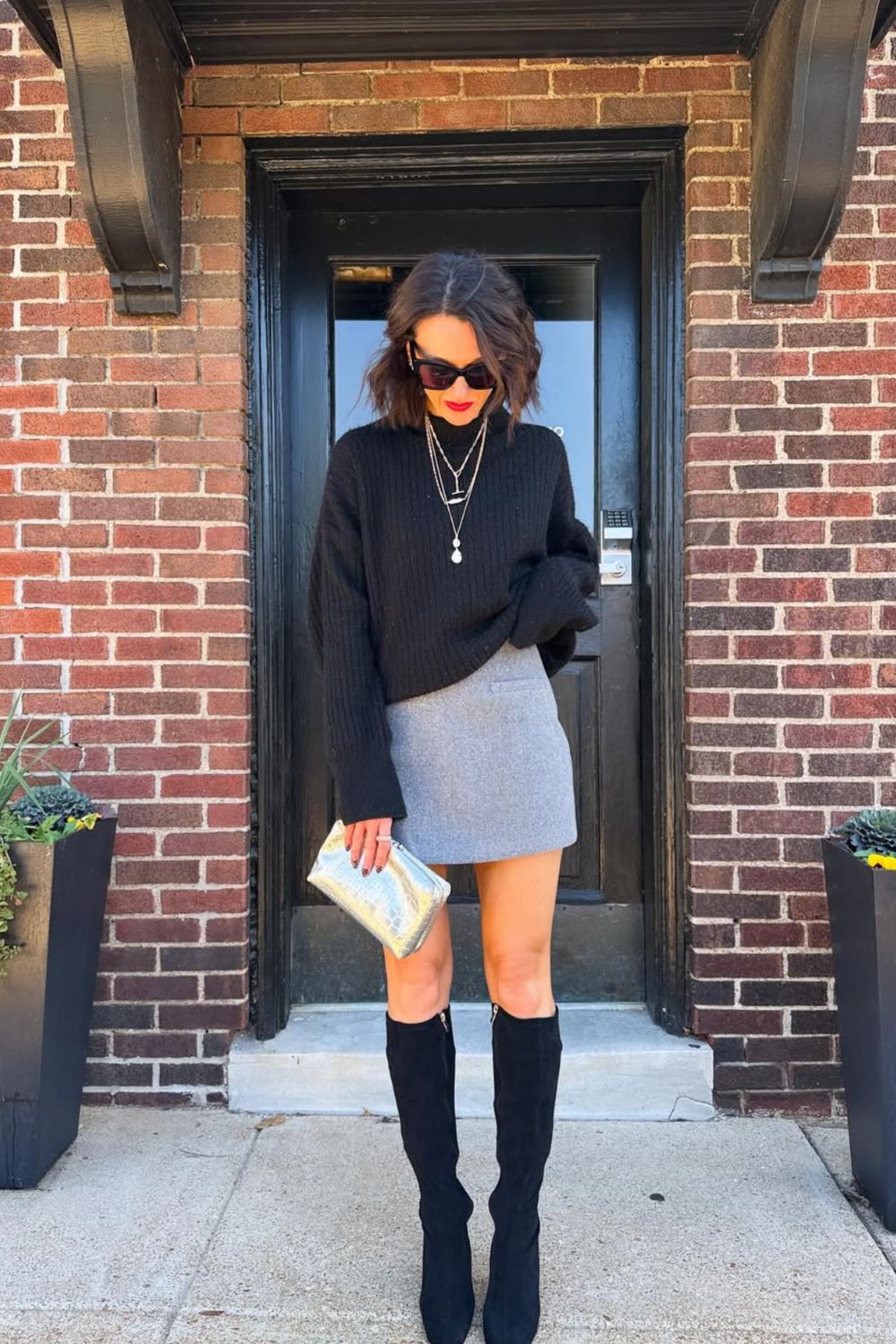 Discover 30+ chic grey mini skirt outfit ideas, from preppy layered looks to cozy knits and street-style classics. Get styling tips, seasonal inspiration, and trendy ways to wear a grey mini skirt all year round. Grey Mini Skirt Outfit Winter, Mini Grey Skirt Outfit, Grey Pleated Mini Skirt Outfit, Grey Mini Skirt Outfit Summer, Grey Mini Skirt Outfit Black Women, Grey Mini Skirt Outfit Aesthetic, Grey Pleated Skirt Outfit, Grey Satin Skirt Outfit, Grey Midi Skirt Outfit, Grey Midi Skirt Outfit