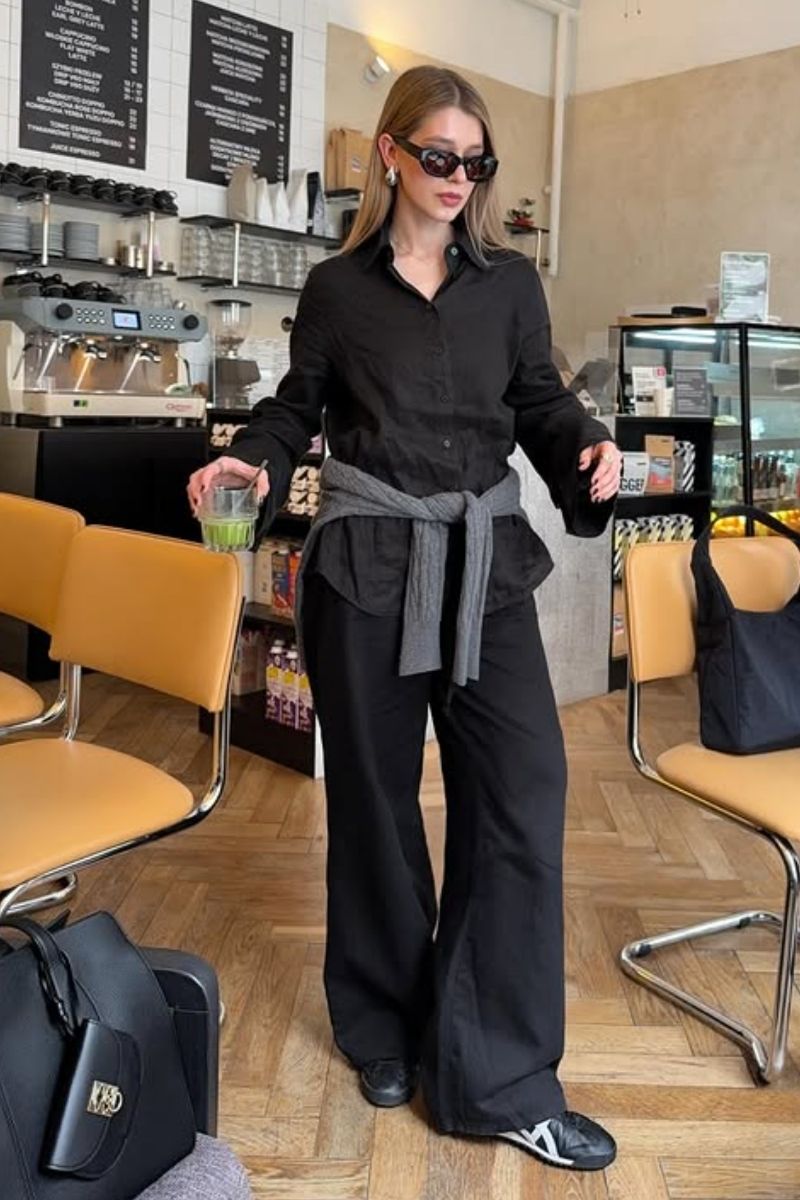 Looking for effortless ways to style black linen pants? This chic outfit guide features 25+ stylish black linen pants outfit ideas, from casual everyday looks to elevated summer outfits. Discover how to style black linen trousers with tops, shoes, and accessories for a polished, modern wardrobe. Black Linen Pants Outfit, Black Linen Pants Outfit Summer, Black Linen Pants Outfit Work, Black Linen Pants Outfit Summer Casual, Black Linen Pants Outfit Spring, Black Linen Pants Outfit Casual, Black Linen Pants Outfit Winter, Black Linen Pants Outfit Winter, Black Linen Pants And Sweater Outfit, Black Linen Pants Outfit Winter Casual, Black Linen Pants With Sneakers, Black Linen Pants With Sweater, With Black Top, With Jean Jacket, With Cardigan, With Sneakers Outfit, With Denim Jacket