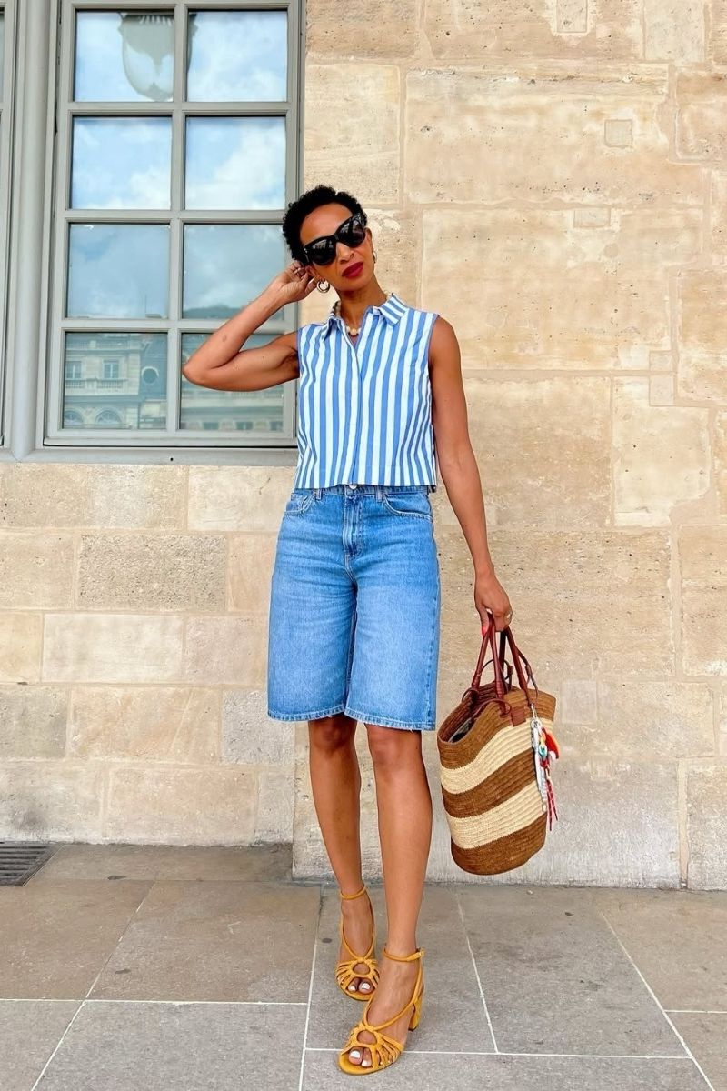 Discover chic and effortless blue denim shorts outfit ideas you can wear all summer long. From polished blazer looks to casual tees, coastal styles, and elevated basics, these outfits show you exactly how to style denim shorts for any occasion with modern, flattering pieces and accessories. Blue Denim Shorts Outfit, Blue Denim Shorts Outfit Summer, Blue Denim Shorts Outfits Women, Blue Denim Shorts Outfit Summer Casual, Blue Denim Shorts Outfit Ideas, Blue Denim Shorts Outfit Ideas, Blue Denim Shorts Fit, Blue Denim Shorts Outfit Aesthetic, Blue Denim Shorts Styling Ideas