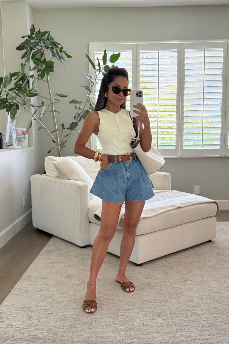Discover chic and effortless blue denim shorts outfit ideas you can wear all summer long. From polished blazer looks to casual tees, coastal styles, and elevated basics, these outfits show you exactly how to style denim shorts for any occasion with modern, flattering pieces and accessories. Blue Denim Shorts Outfit, Blue Denim Shorts Outfit Summer, Blue Denim Shorts Outfits Women, Blue Denim Shorts Outfit Summer Casual, Blue Denim Shorts Outfit Ideas, Blue Denim Shorts Outfit Ideas, Blue Denim Shorts Fit, Blue Denim Shorts Outfit Aesthetic, Blue Denim Shorts Styling Ideas