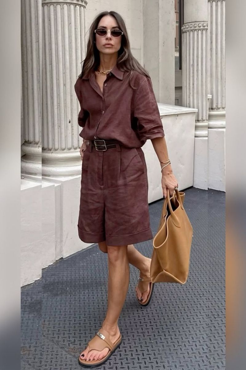 Looking for stylish ways to wear brown shorts? Discover chic brown shorts outfit ideas you can easily recreate, from tailored bermuda looks to casual everyday styling. Whether you’re dressing for brunch, travel, or summer days out, these outfit ideas will help you look effortlessly polished and put together.&nbsp;Brown Shorts With Boots, Brown Shorts With Black Top, Brown Shorts With Belt, Brown Shorts With White Top, Brown Shorts With Black Boots, Brown Shorts With Top, What To Wear With Chocolate Brown Shorts, What Color Shirt To Wear With Brown Shorts, What Shirt Goes With Brown Shorts, What Goes With Brown Shorts, What To Pair Brown Shorts With, Brown Shorts Outfit Summer, Brown Shorts Outfits Women Summer, Brown Shorts Outfit Casual, Club Outfit, Brown Shorts Outfit Ideas