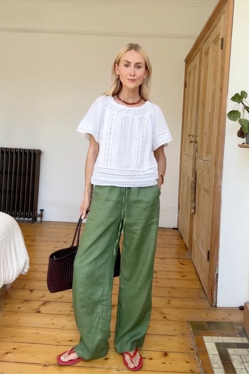 Discover effortlessly chic ways to style green linen pants with these versatile outfit ideas. From casual everyday looks to elevated summer styling, explore flattering silhouettes, color pairings, and must-have accessories to create polished, breathable outfits perfect for warm-weather dressing. Green Linen Pants Outfit, Green Linen Pants Outfit Summer, Green Linen Pants Outfit Work, Green Linen Pants Outfit Spring, Green Linen Pants Outfit Ideas, Green Linen Pants Outfit Winter, Green Linen Pants Outfit Casual, Green Linen Pants Black Shirt, Green Linen Pants Outfit Beach, Green Linen Pants Outfit Fall, Green Linen Pants With White Shirt, Green Linen Pants With Black Top, With Sweater, With Sneakers, With Jean Jacket, With Blue Shirt, With Blazer, Green Linen Pants With White Top