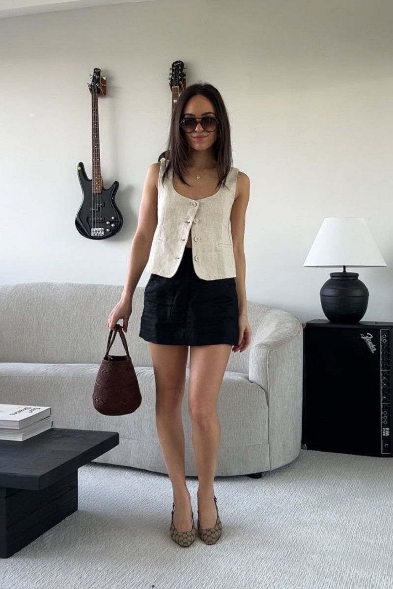 Discover the best linen mini skirt outfit ideas for summer, from chic neutral co-ords to casual oversized shirt looks and elevated vacation outfits. I’m sharing stylish ways to wear linen mini skirts with sandals, sneakers, tanks, vests, and effortless accessories for an easy yet polished warm-weather wardrobe. Linen Mini Skirt Outfit, Linen Mini Skirt Outfit Summer, Linen Mini Skirt Outfit Ideas, Linen Mini Skirt Set, Linen Mini Skirt Outfit Black, Linen Mini Skirt Outfit Black, Linen Mini Skirt And Top Set, Black, White, Sweater, Linen Mini Skirt With Boots, With Belt, What To Wear With A White Linen Mini Skirt, Short Linen Skirt Outfit Summer, Short Linen Skirt Styling, Short Linen Skirt Outfit Fall, Short Linen Skirt Outfit Casual, Plus Size, Short Linen Skirt Fits