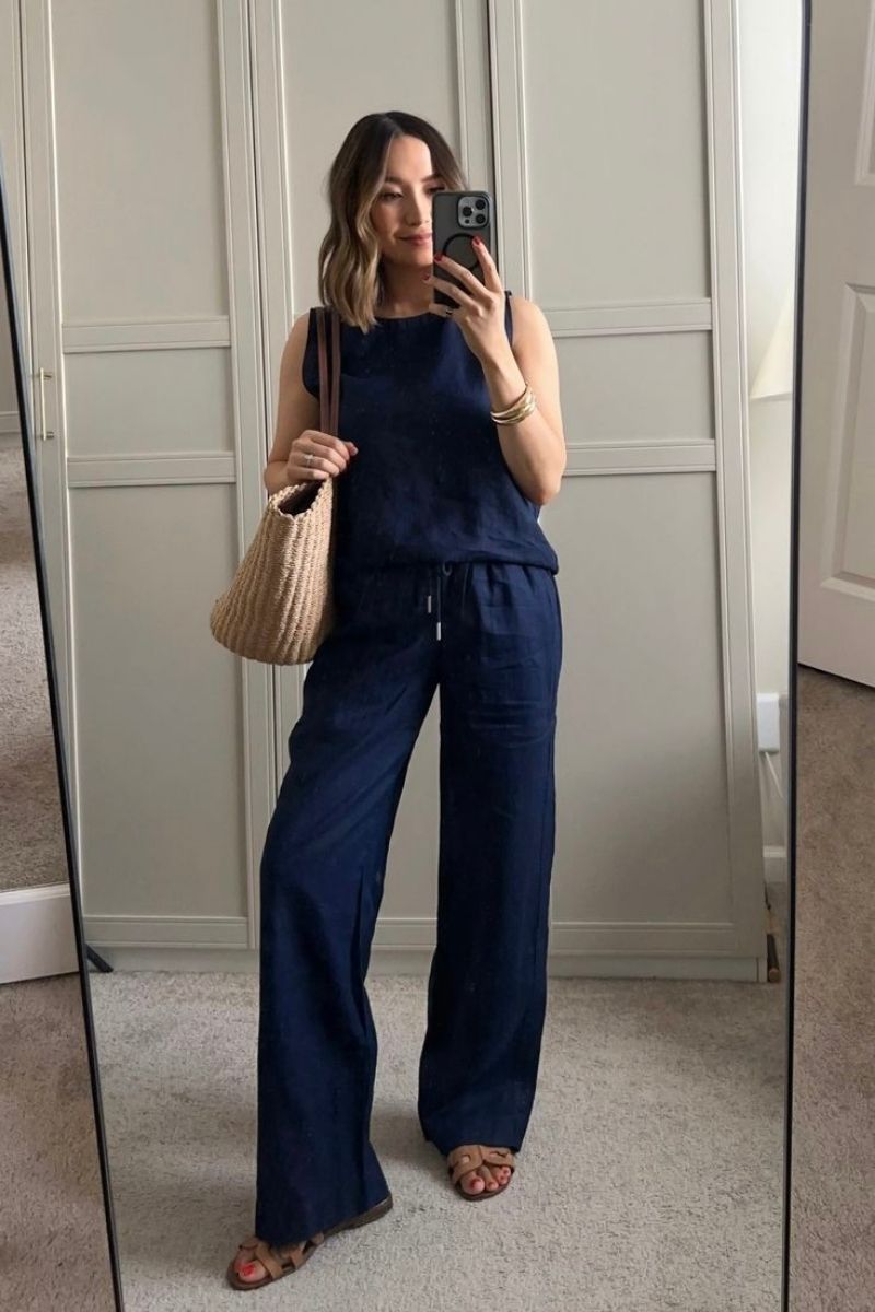 Discover chic and effortless ways to style navy linen pants with these outfit ideas perfect for summer and beyond. From casual everyday looks to elevated smart-casual outfits, this guide covers versatile styling tips, must-have pieces, and easy combinations to help you look polished, comfortable, and on-trend. Navy Linen Pants Outfit, Navy Linen Pants Outfit Summer, Navy Linen Pants Outfit Work, Winter, Navy Linen Pants Outfit Spring, Summer Casual, Fall, Navy Linen Pants Fit, Hijab, Navy Linen Pants With Sweater, Navy Linen Pants With Sneakers, Navy Linen Pants With White Top, What Goes With Navy Blue Linen Pants, Outfits With Linen Navy Pants, Navy Linen Pants Outfit With Jacket, Navy Linen Pants With Cardigan, Shoes To Wear With Navy Linen Pants, Navy Linen Pants Styling