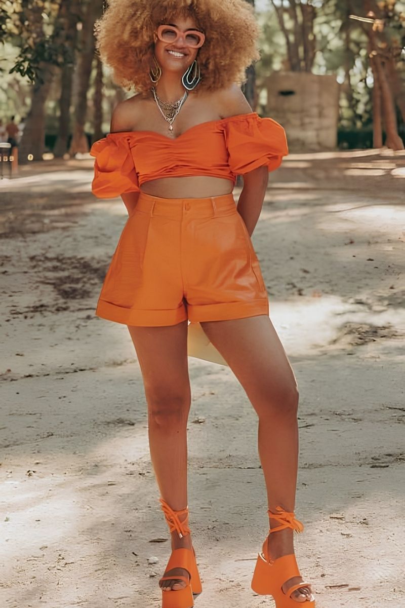 Discover chic and stylish orange shorts outfit ideas perfect for summer, from casual everyday looks to elevated, polished ensembles. Explore how to style orange shorts with statement pieces, bold color combinations, and effortless layering for outfits that feel modern, confident, and fashion-forward. Orange Shorts Outfit Summer, Orange Shorts Outfits, Orange Shorts Outfit Summer Casual, Orange Shorts Outfit Ideas, Orange Shorts Outfit Aesthetic, Orange Shorts Outfit Winter, Orange Sweater Outfit With Shorts, Outfit Ideas With Orange Shorts, Beach Outfit With Orange Shorts, What To Wear With Orange Shorts Outfit